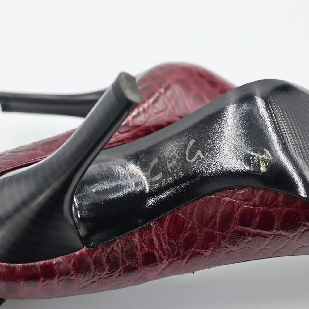 BCBG Paris Burgundy Croc Embossed Pointed Toe Stiletto Pumps Heels Womens 8.5B - Picture 11 of 13